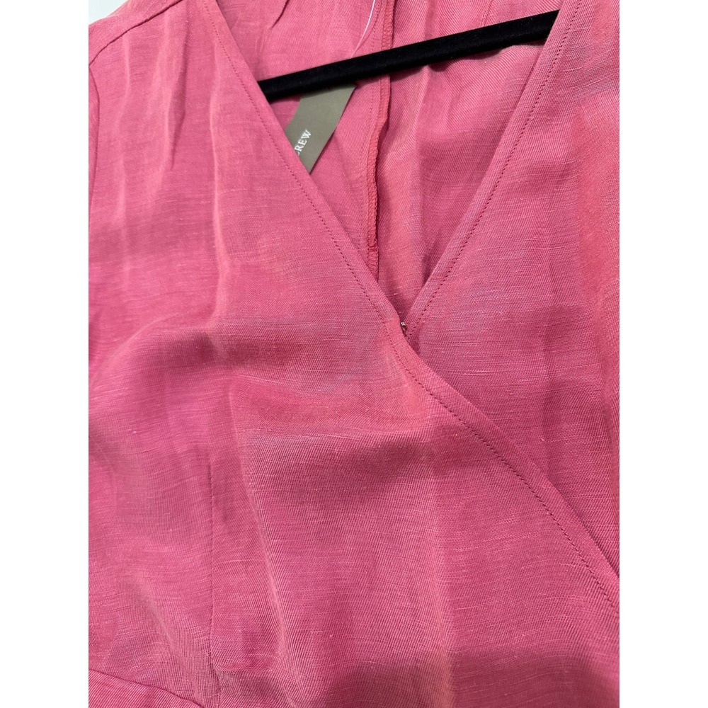 J.Crew Pink Linen Blend Wrap Dress V-Neck Cap Sleeve Size 14 - Picture 4 of 7
